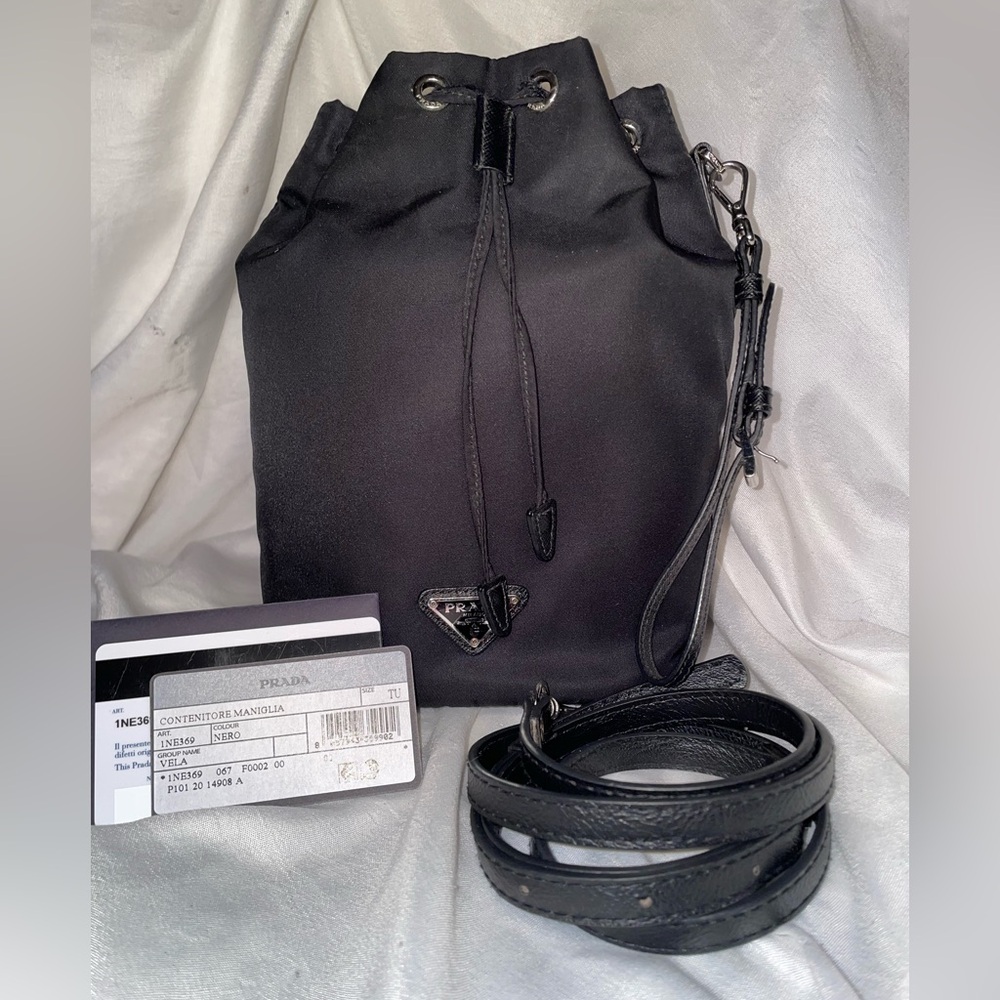 Prada Re-Edition Black Nylon Drawstring Pouch/Crossbody Bag w/COA